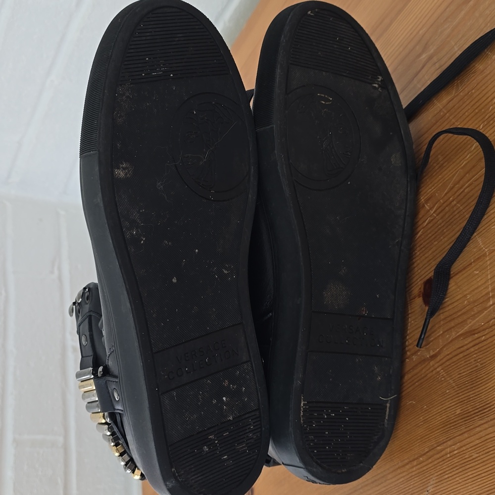 Versace Collection Black Leather Medallion High Top Sneakers Size 41 - Picture 10 of 13